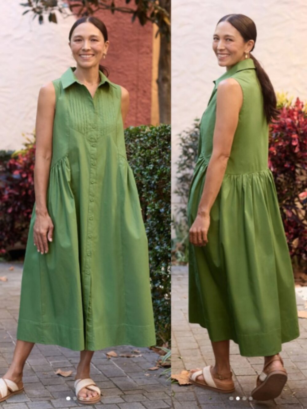 Maye the Label Corinne Shirtdress  Sleeveless Button-Front Maxi Dress in Green